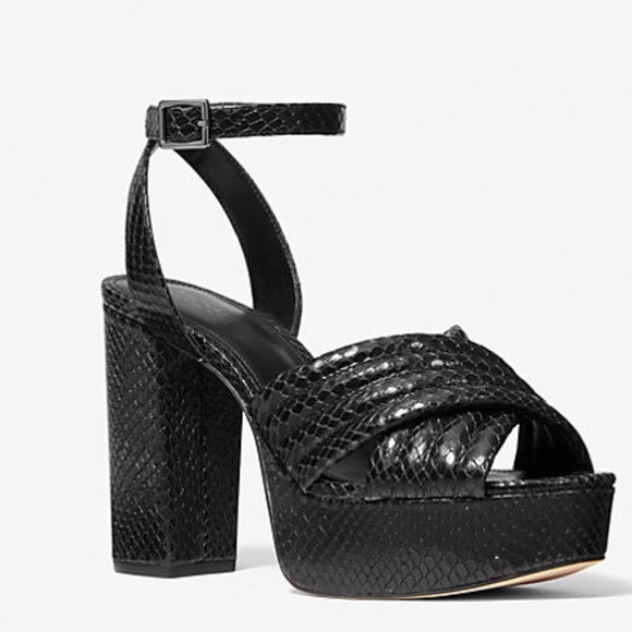 New Michael Kors Royce Quilted Python Embossed Leather Platform Sandal - Picture 1 of 5